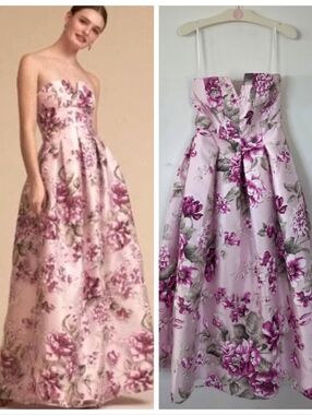 BHLDN Anthropologie Merritt Purple Floral Textured Strapless Gown Maxi Dress